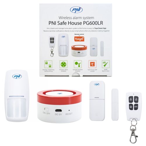 Sistem de alarma wireless PNI Safe House PG600LR, sistem inteligent de securitate pentru casa, conectare wireless, alarma antiefractie, alarma fara fir, alerta inteligenta prin aplicatia TUYA iOS / An 143430208
