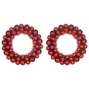 vidaXL szett 2 piros karácsonyi gömb koszorú, 33cm átmérő - Koszorú