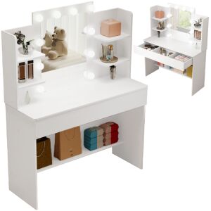 Nowoczesna toaletka w stylu loft z lustrem LED i półkami, biała - Meble