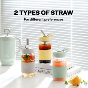 Sticlă portabilă Buydeem CD1017-MY, 500 ml, pai încorporat, etanșă, sticlă rezistentă la căldură până la 150°C, fără BPA, galbenă