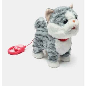 Chodiace plyšové mačiatko s vodítkom, sivé a biele - Interaktívne plyšáky