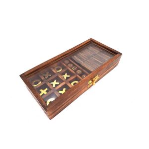 Játékkészlet - dominó, kocka, tic-tac-toe fadobozban üveglappal - G1174M