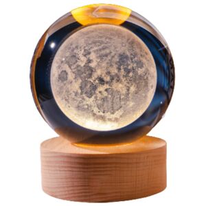 Megvilágított dekoratív kristálygömb fa alapon KKS - Hold - LED - USB.