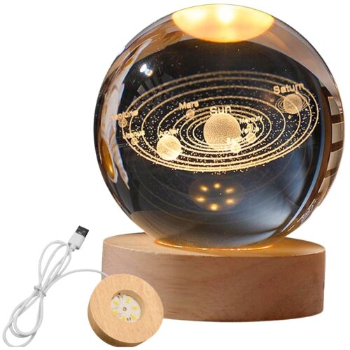 Megvilágított dekoratív kristálylámpa fa talpon Solar System - LED - USB 143470590