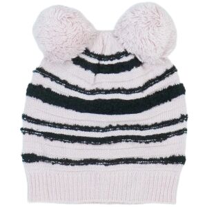 Benetton Mädchen rosa gestreifte Mütze mit Bommeln - Benetton