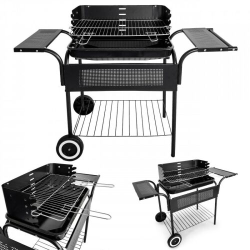 Kerti grill, fém polcokkal, állítható rács, görgők,  143502904