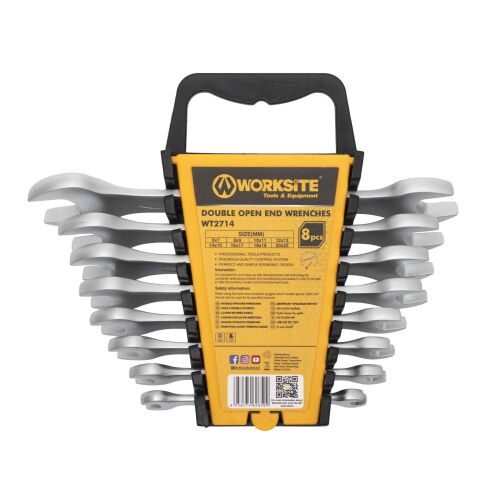 WORKSITE WT2714 mindkét végén nyitott villáskulcs készlet, 8db, Cr-V acél, praktikus tároló