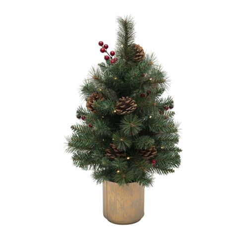 Home KMF60BLED 60cm изкуствена коледна елха с шишарки, плодове и топло бели светодиоди