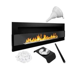 Semineu cu bioetanol, șemineu negru de perete cu accesorii: pâlnie, difuzor aromaterapie, pietre decorative și extinctor - Șemineu și sobă