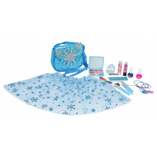 Kék hercegnő készlet: Kék hercegnő jelmez szoknyával, táskával, sminkkel és kiegészítőkkel
