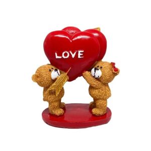 Macipár szívvel kerámia dísz, mackópár szívvel 'Love' felirattal, Valentin-napi ajándék - Ajándék ötlet Valentin-napra