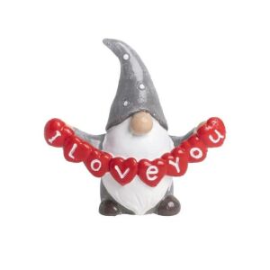 Kerámia orrmanó "I Love You" szívlánccal, szürke manó figura - Ajándék ötlet Valentin-napra