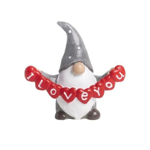 Kerámia orrmanó "I Love You" szívlánccal, szürke manó figura