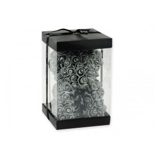 Virágmaci szürke rózsa maci strasszkövekkel díszdobozban, 24cm - Ajándék ötlet Valentin-napra