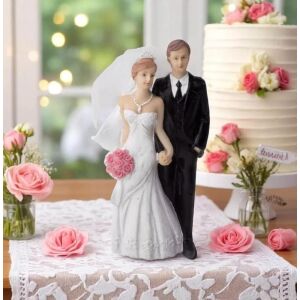 Polirezin esküvői pár rózsacsokorral 10,6 cm 143513697 - Ajándékötlet esküvőre
