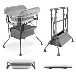 Kinderkraft Bubbly Grey babakád és pelenkázó asztal jellemzők kollázs - Babakád, Kádállvány