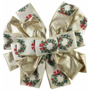 SANTA LILA Bézs Arany Szalag 32x130cm Koszorú Díszítéshez