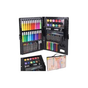 86 darabos festő- és rajzolókészlet, tárolódoboz, színes ceruzák, filctollak, akvarell tusok
