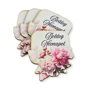 Nyomtatott dekorkarton - Boldog névnapot virágos tábla - rózsaszín 4db/csomag 143525816 - Művészet & Hobbi