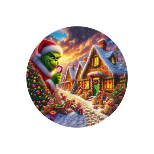 Nyomtatott fa tábla koszorú közép - Grinch mézifalván 11,8cm 144179521