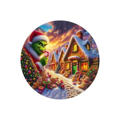 Nyomtatott fa tábla koszorú közép - Grinch mézifalván 14,8cm 144179511