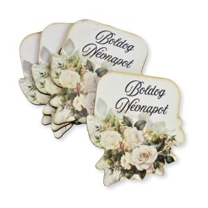 Nyomtatott dekorkarton - Boldog névnapot virágos tábla - fehér 4db/csomag 143525868 - Művészet & Hobbi