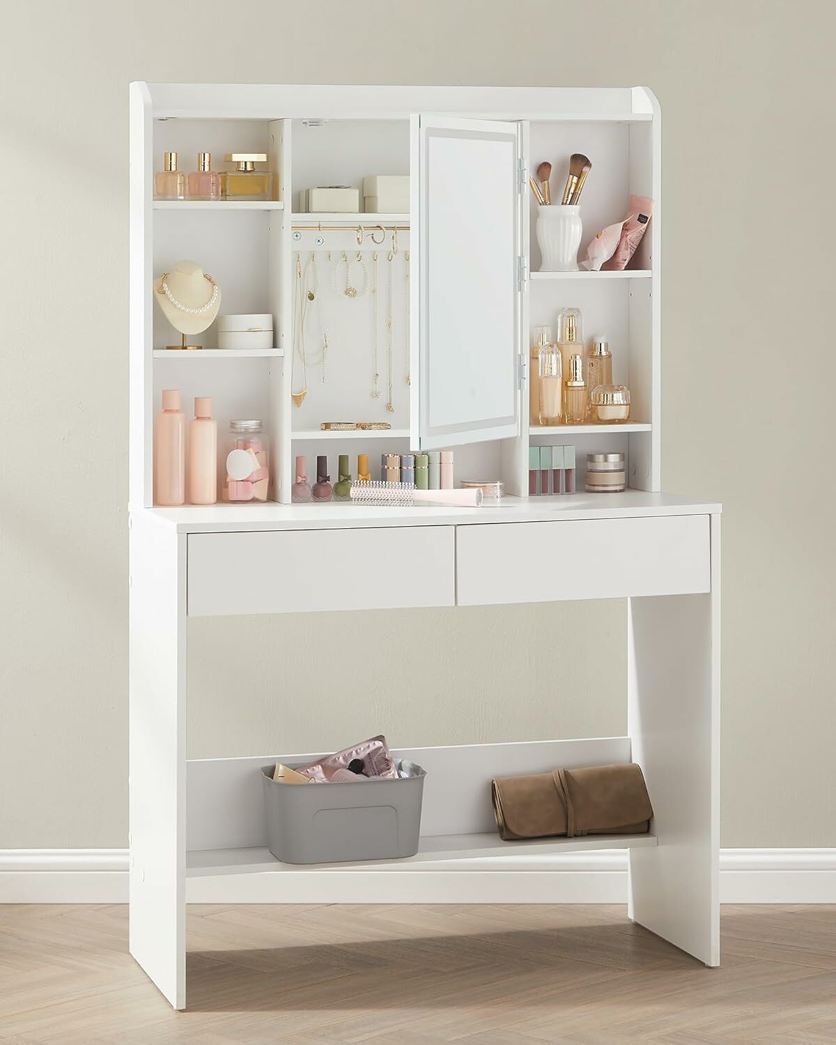 Toaletni stol s podesivim LED osvjetljenjem, 40 x 90 x 144.7 cm, bijeli | VASAGLE