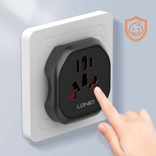 LDNIO® Univerzális utazó adapter, konnektor átalakító, EU-s aljzatba, EU/UK+AU+USA+CN csatlakozó, fekete