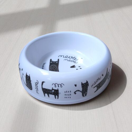 Macska etető tál 18 cm-es, 400 ml ─ Lazy and always hungry feliratos, macska mintás 143548871