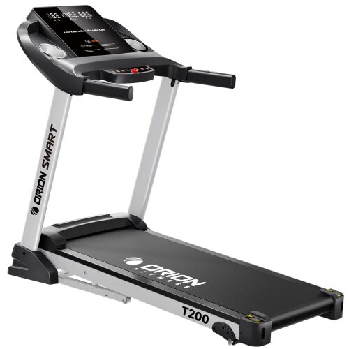 Orion Smart T200 elektromos futópad, 2 LE motor, kézi dőlésszög, LED kijelző, Bluetooth YpooFit/Kinomap/Zwift, maximális felhasználói súly 120 kg, futófelület 105x40 cm, 0,8–12 km/h, összecsukható