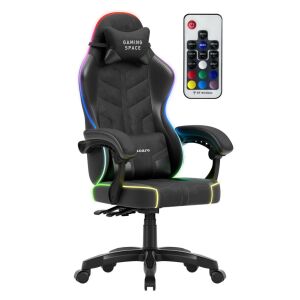 Huzaro Force 2.7 fekete RGB gamer szék távirányítóval fehér háttéren - Bútor