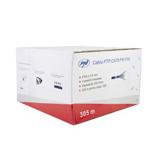 Cablu FTP CAT6 PNI F06 cu 4 perechi pentru internet 1 Gigabit si sisteme de supraveghere Rola 305m 143559009 - Cabluri FTP