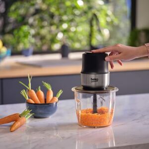 Mini tocator Beko CHG81442BX, 1l, 400W, 2 trepte, 2 cutite otel inoxidabil cu accesoriu Sticky Pad Blue 143559285 - Roboți de bucătărie, Mașini de făcut paste, Tocatoare de bucătărie, Mașini de tocat carne și Mixere de mână