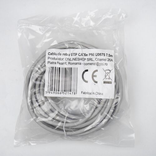 Mrežni kabel UTP CAT6 PNI U0675, patch utikač 2xRJ45, 8 žica x 0,4 mm, 7,5 m 143560634