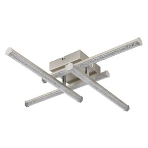 LED-Kronleuchter Kirina, 4 gekreuzte Äste, 24W, 1840 lm, neutrales Licht (4000 K), IP20, Nickel matt/kristall, Globo Lighting 143560925 - Deckenleuchten