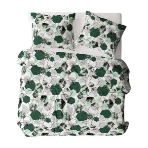 Flanel ágynemű 160x200 1612N fehér zöld geometrikus Flanel Comfort gombos