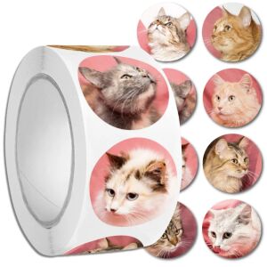 Színes, valósághű macska matricák 500 darabos tekercsen barkácsolás gyerekeknek