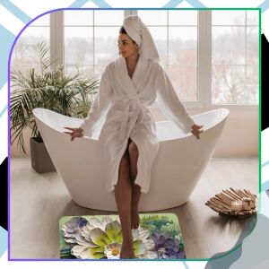 Nedvszívó, csúszásmentes fürdőszobaszőnyeg virágmintával, 40x60 cm - Stílusos és biztonságos választás fürdőszobájába