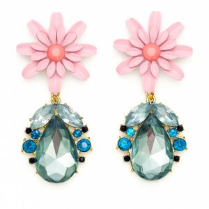 K572 lenyűgöző kék kristály nagy rózsaszín virágos fülbevaló - elegáns kiegészítő minden alkalomra