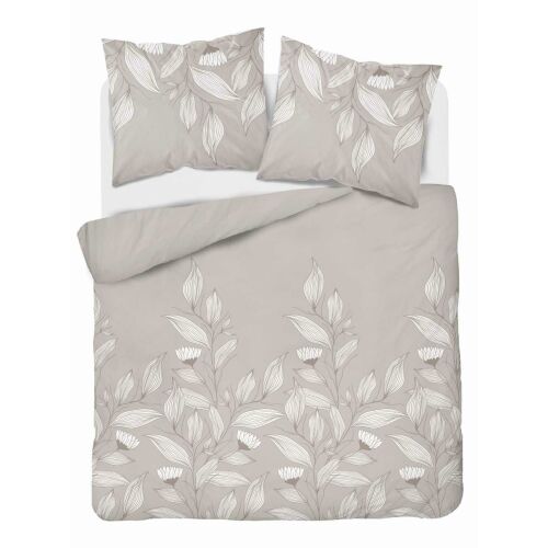 Felülnézet bézs flanel ágynemű szett 220x200 levél mintával