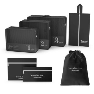 7 részes fekete kozmetikai táska és szervező utazókészlet - Teljes készlet - Bőrönd kiegészítő