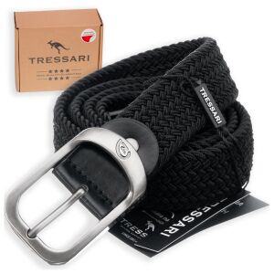 TRESSARI fekete rugalmas fonott öv ezüst csattal férfiaknak és nőknek
