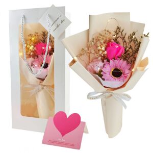 Illatos szappanvirágcsokor LED világítással BUK17R díszdobozban