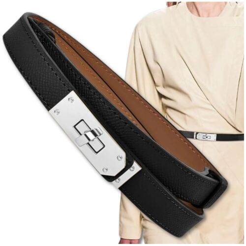 Női keskeny bőr öv állítható ezüst övcsattal 143568669