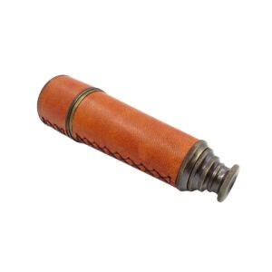 Sárgaréz és bőr távcső fadobozban - NC2356B