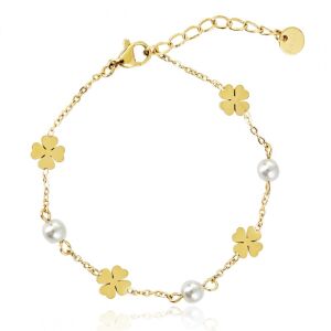 14 k aranyozott lóhere gyöngy sebészeti acél karkötő BST1535