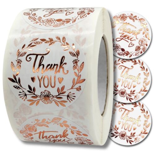 Barkácsolás aranyozott köszönőmatricák tekercsen 500 db, tökéletes csomagokhoz és ajándékokhoz