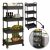 Kerekes polcok 4 szintes, fekete, gurulós tárolókocsi kollázs