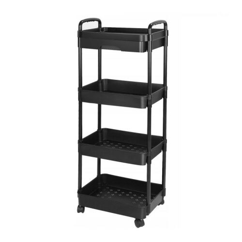 Kerekes polcok 4 szintes, fekete, gurulós tárolókocsi