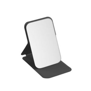 Fekete kozmetikai tükör ökobőrből, nyíló, elegáns, kézitáskához, L17CZ